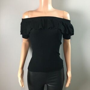 Hooked up ribbed cold shoulder top